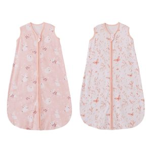 2 pieces Muslin Cotton Baby Sleeping Bag Lightweight 2-way Zipper Sleep Sack Warm Wearable Blanket for 0-6 Months Toddler
