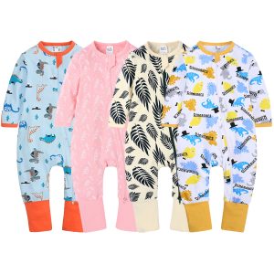 Wholesale Baby Onesies Customized Printed Zipper Baby Bamboo Romper High Quality Bamboo Baby Pajamas Kids Clothes