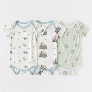 Hot Sale Custom Pattern 95% Bamboo 5% Spandex Baby Kids Girls Short Sleeves Zippy Romper Jumpsuit Bamboo Clothing