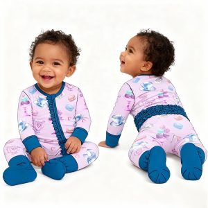 Customizable Digital Print 0-3 Months Winter Wildlife Kids Face Animals Dog Bear Print Soft Bamboo Baby Pyjamas