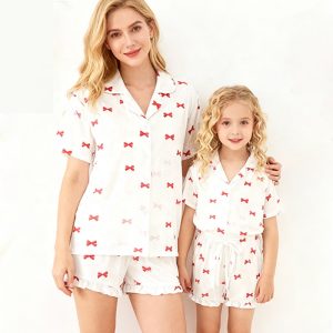 Custom Bamboo Summer Mom and Me Family Matching Outfits Baby Girls Short Sleeve Shorts Set for Toddler and Mother