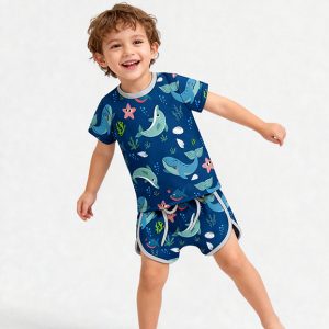 Eco-Friendly Bamboo Pajamas Cotton Short Sleeve Clothing Set Summer Spandex Classic Style Solid 2pcs Set Soft Baby Boy Clothes