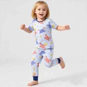 Baby Clothes Girls and Boys Customization Print Short Sleeve Summer Organic Bamboo Pyjama Cotton Baby Clothing Sets