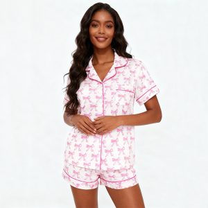 Wholesale Custom Valentine Printing Bamboo Pajamas Long Sleeves Casual Pajamas for Women Set New Design Family Women Sleepwear