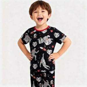 Bamboo Boys Clothing Toddlers T-shirt and Shorts Bamboo Fiber Pjs Custom Valentine's Day Baby Eco-friendly Summer Pajamas Sets