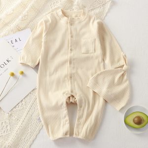 Various Colors Available Infant Bodysuit Long Sleeves Sweatshirt With Snap Button Closure Unisex Animal Baby Romper