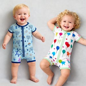 Custom Printing Summer Bamboo Baby Boys Girls Pajamas Toddlers Short Sleeve Newborn Baby Zip Sleepwear Rompers