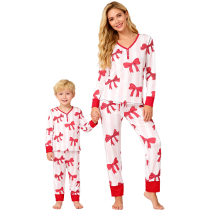Manufacturer Custom Women's Bamboo Cotton Printed Pattern Long Sleeve Loungewear Sleepwear Pajamas Set Two Piece for Family Set