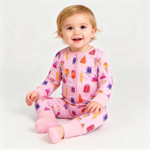 New Christmas Baby Clothing Children Bamboo Fiber Ykk Zipper Four Legged Pajamas for Boys and Girls Cane Sugar Printed Romper