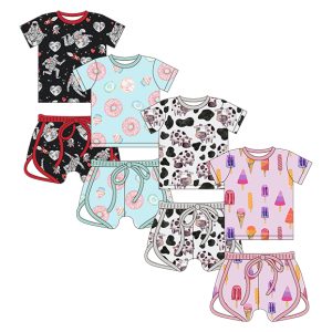 Summer Short Sleeves Bamboo Pajamas Set Custom Colors and Patterns New Fabric Design Baby Clothing Set