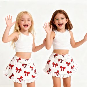Custom Fashion Cute Kids Sport Sets Nylon Spandex Breathable Girls Tennis Skirt Children Yoga Suit Baby Workout Clothes
