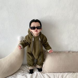 Baby Winter Knit Romper Infant Knitted Hooded Jumpsuit Newborn Flower Printed Bodysuit Cute Toddler Boy Clothes