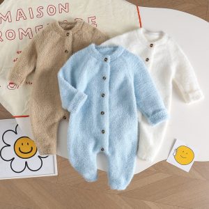 Kids Clothes Wholesale Newborn Baby Infant Toddler Boy Girl Winter Long Sleeves Color Ribbed Fashion Rompers Baby Clothes