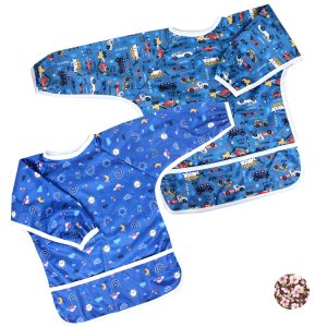Natucare BSCI Washable Waterproof Baby Sleeved Apron Bibs  6-24 Months Children Long Sleeve Eating Baby Bibs