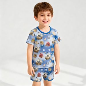 Baby Clothes Girls and Boys Customization Print Short Sleeve Summer Organic Bamboo Pyjama Cotton Baby Clothing Sets