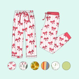 Kids 95%bamboo 5%spandex Christmas Sweet Mom and Girls Trousers Kids Girl Jogger Pants Casual Wear Pants With Drawstring