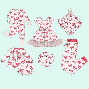 Custom Baby Christmas Clothes Applique Baby Bamboo Cotton Two Pieces Match Plaids Pants Toddlers Clothing Sets