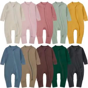 Infant Soft Cute Coloring Warm Sleepwear Pajamas Baby Girl Boy Winter Black Bamboo Viscose Baby Zipper Footie Pajama