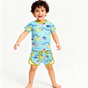Eco-Friendly Bamboo Pajamas Summer Kids Clothes Baby Clothing Solid Color  Boys Short Sleeve T-shirt + Shorts Two Piece Set