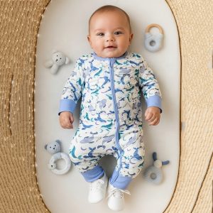Custom High Quality Baby Winter Clothes 95% Bamboo 5% Spandex Viscose Printed Zipper Rompers Printing Pajamas Baby Clothing