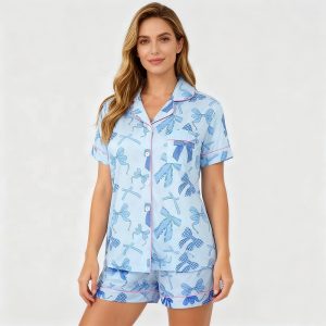 Custom Bamboo Cotton 2-piece Summer Woman's Pyjamas Oversize Lounge Wear Sets Sleepwear Women Custom Short Family Loungewear