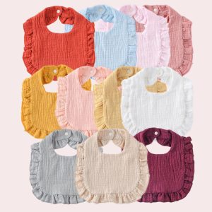 Ins New Baby Spit Towel Child Cotton Crepe Printed Double Sided Triangle Towel Bow Headband Set Waterproof Bib