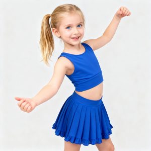 Girls Yoga Tennis Golf Two Piece Set Sports Crop Pleated Skirt Set