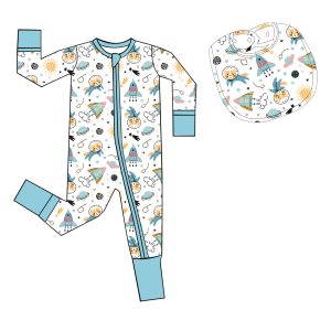 Custom Organic Bamboo Bibs Digital Print Natural Bamboo Clothing Newborn Footie Clothes Set Baby Onesie Rompers Baby Pajamas