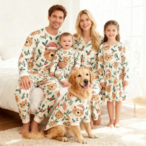 European American High-grade Red White Plaid Stitching Pajamas Christmas Hat Letter Printing Family Matching Outfits for Girls