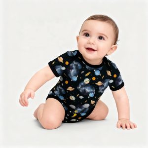 Custom Christmas Printed Kids Baby Bamboo Sleeper Romper Short Sleeve Baby Girls Zipper Pajamas