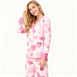 Manufacturer Custom Women's Bamboo Pajamas Valentine's Day Print Pajamas for Women Set Designer Solid Color Family Pyjamas