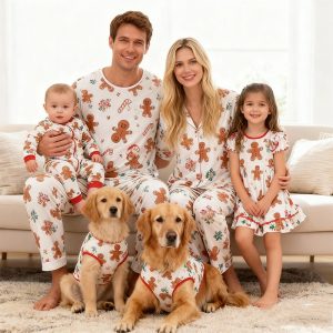 European American Style Family Pajamas for Adults Children Winter Home Wear With Christmas Tree Print Girls' Matching Outfits