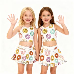 Hot Sale Fashion Spaghetti Strap Gym Wear Dresses Solid Girls Yoga Clothes Ruffle Sportswear Sets Athletic Clothes