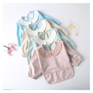 Natucare BSCI Coverall Ling Sleeve Baby Apron New Design Baby Sleeve Feeding Bib Apron