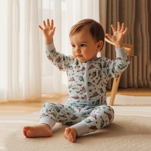 Custom Bamboo Baby Boy Bodysuit Clothing Print Long Sleeve Romper Little Sleeply Baby Winter Clothes