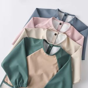 Stock Available Direct Sales PU Waterproof Smock Babies Full Body Teething Bib with Long Sleeves