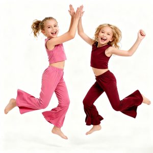 Custom Printed Girls Yoga Set Long Sleeve Top & Pants Kids Activewear Sportswear With Your Logo Design for Children Fitness