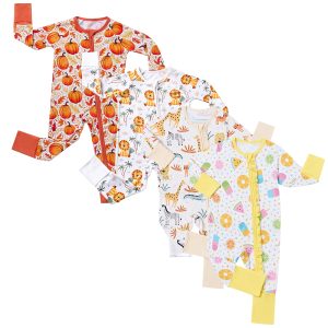 Custom Newborn Baby Boys and Girls Clothes Baby Rompers Baby Solid Button Long Sleeve Knitted Bamboo Fiber Pajamas for Summer