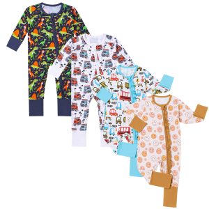 Bamboo Fibre Baby Onesie Autumn Long Sleeved Double Zip Child Pajamas Crawling Suit Newborn One Piece Clothing