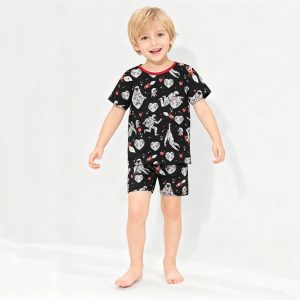 Wholesale Spring Bamboo Pajamas Summer Baby Printed Soft Short Sleeve Eco-Friendly Lovely Style Cotton Zipper Pajamas Bodysuit