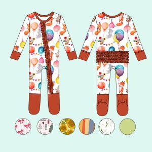 Customizable Digital Print 0-3 Months Winter Wildlife Kids Face Animals Dog Bear Print Soft Bamboo Baby Pyjamas